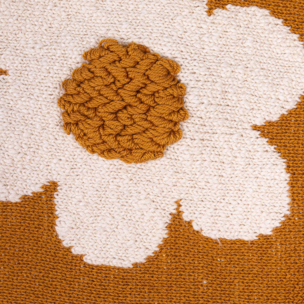 mustard baby blanket with daisy flowers
