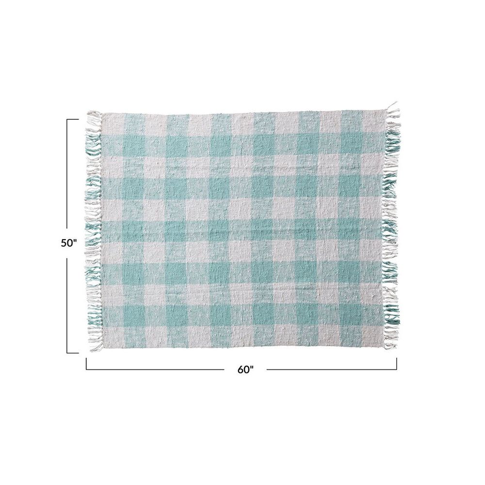 mint green and cream plaid blanket