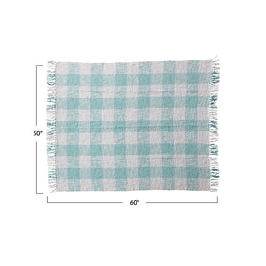 mint green and cream plaid blanket