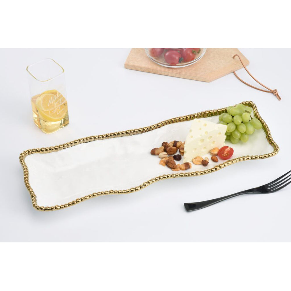 gold beaded serving tray