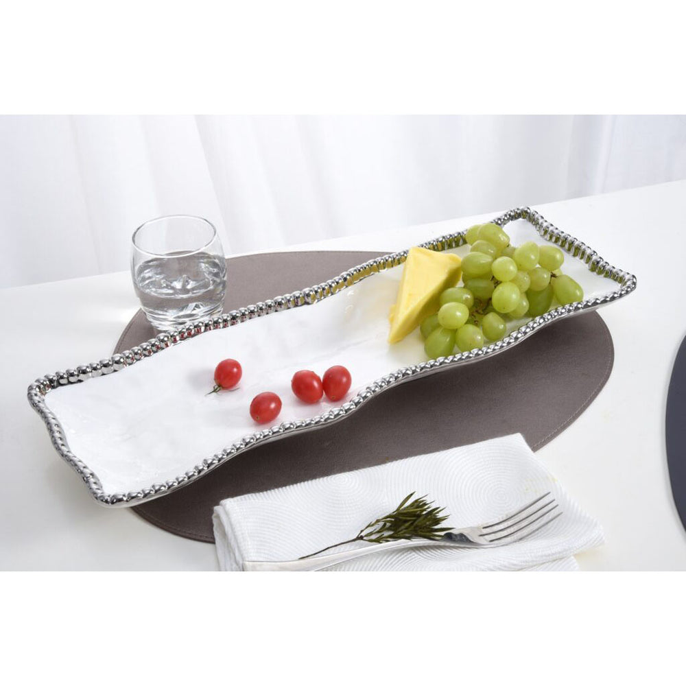silver beaded serving tray