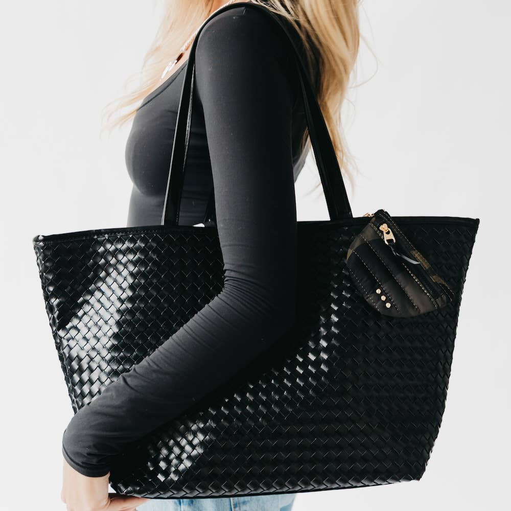 Woven Tiffany Organizer Tote Bag: Black