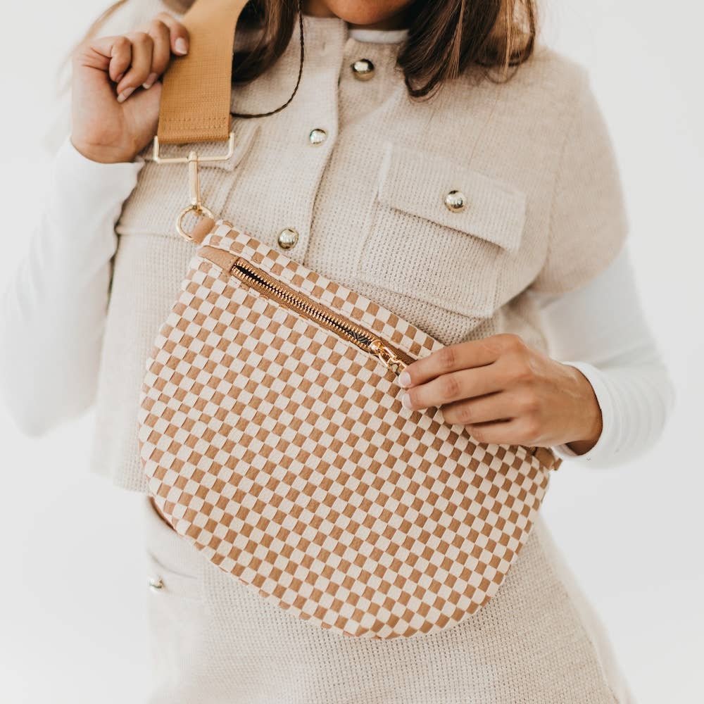 Westlyn Woven Bum Bag: Checkered Brown