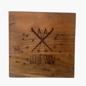 Let It Snow Modern Square Acacia Wood Board