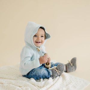 BABY KNIT HOODIE - BLUE: 12-18