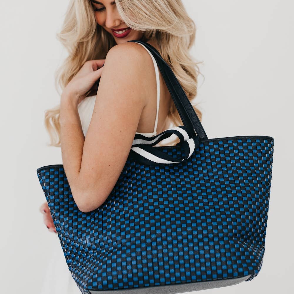 Woven Tiffany Organizer Tote Bag: Checkered Navy