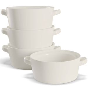 Kook Ceramic Stackable Soup Bowls, 23.6 oz, Set of 4: White