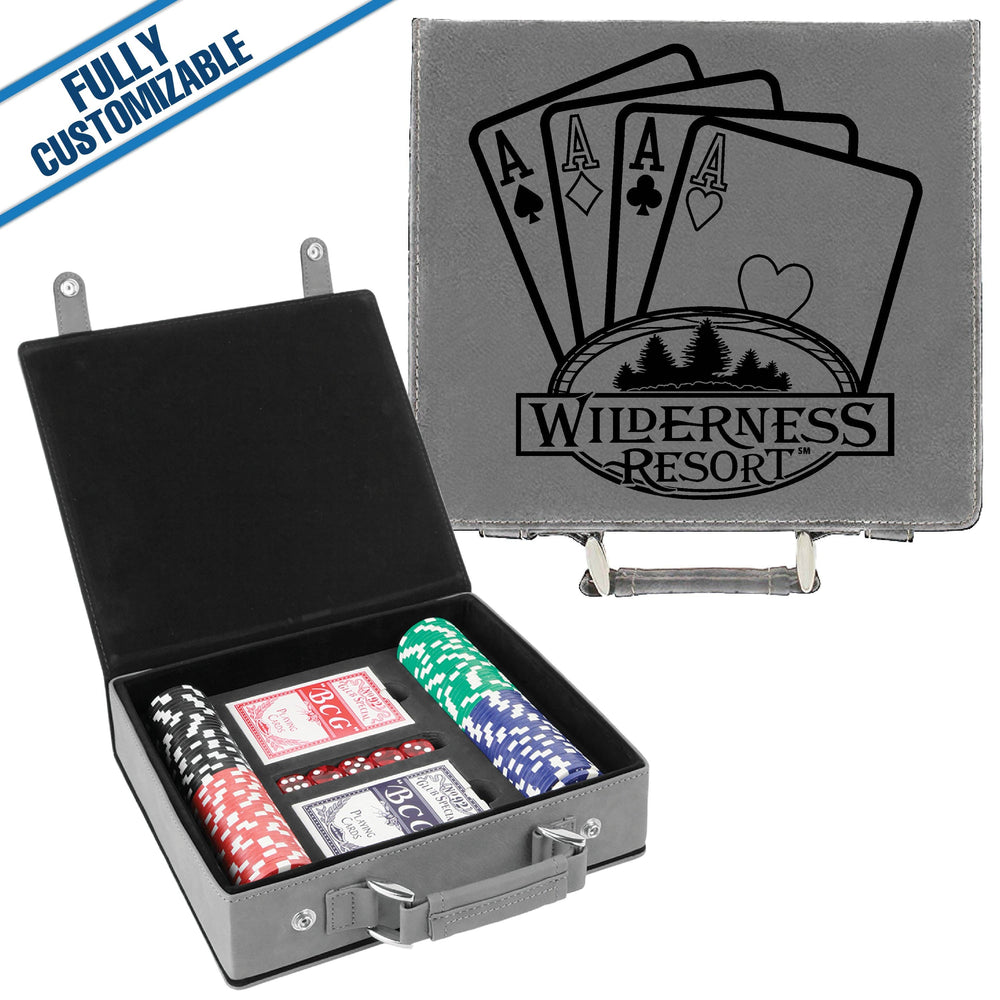 100 Chip Engraved Leatherette Poker Set Fully Customizable: Black/Gold