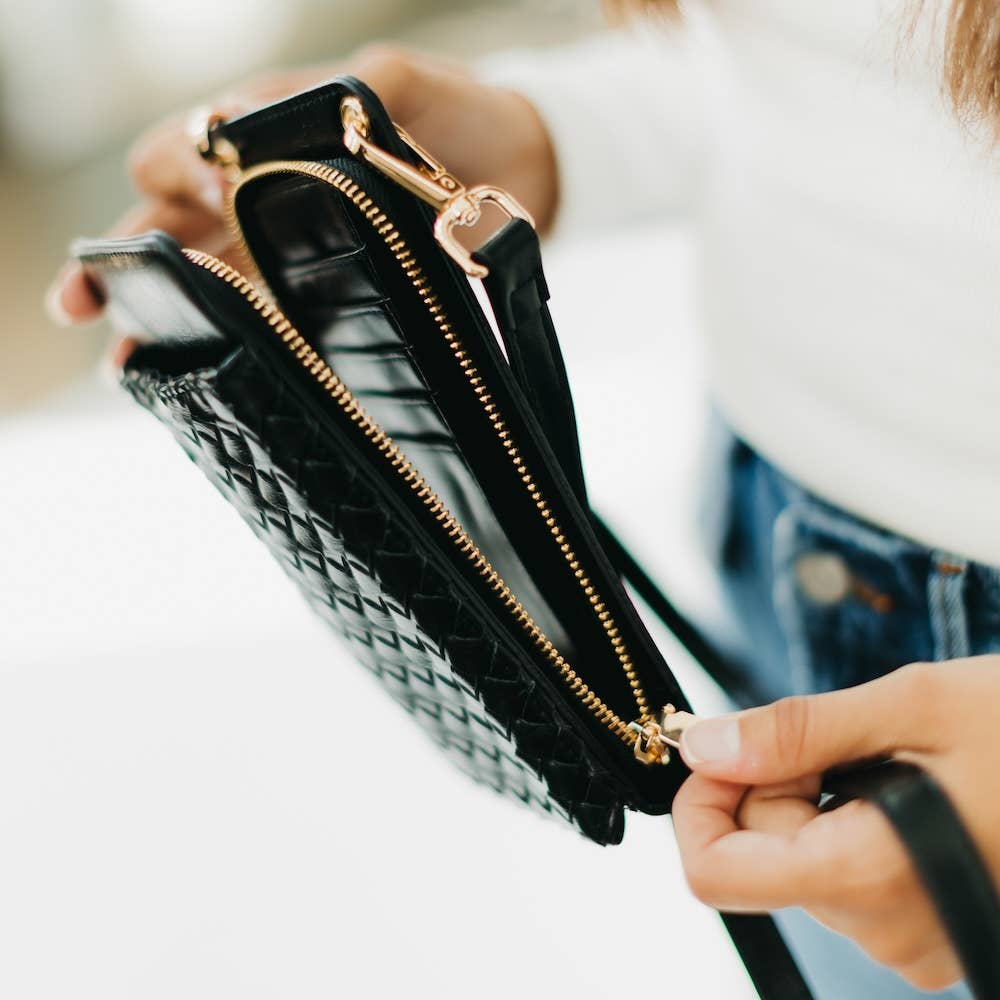 Double Duty Phone Bag : Woven Checkered Navy