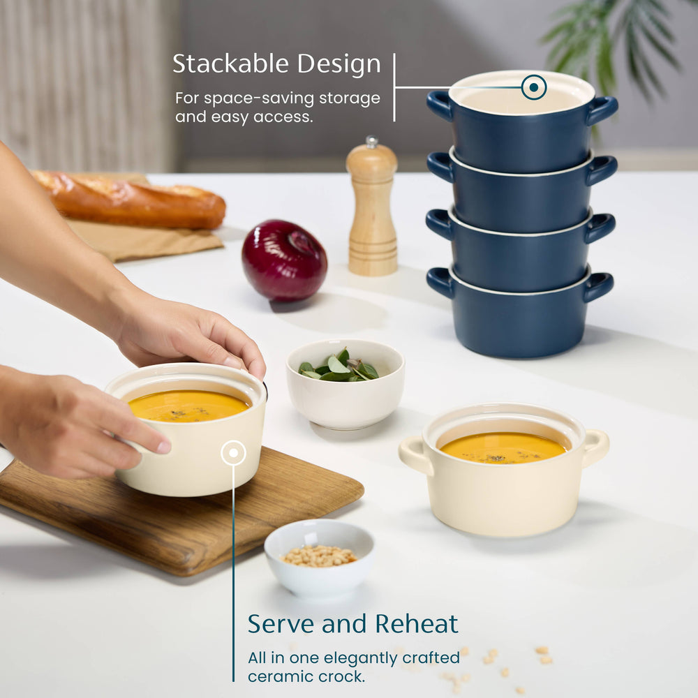 Kook Ceramic Stackable Soup Bowls, 23.6 oz, Set of 4: White