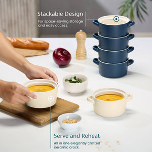 Kook Ceramic Stackable Soup Bowls, 23.6 oz, Set of 4: White