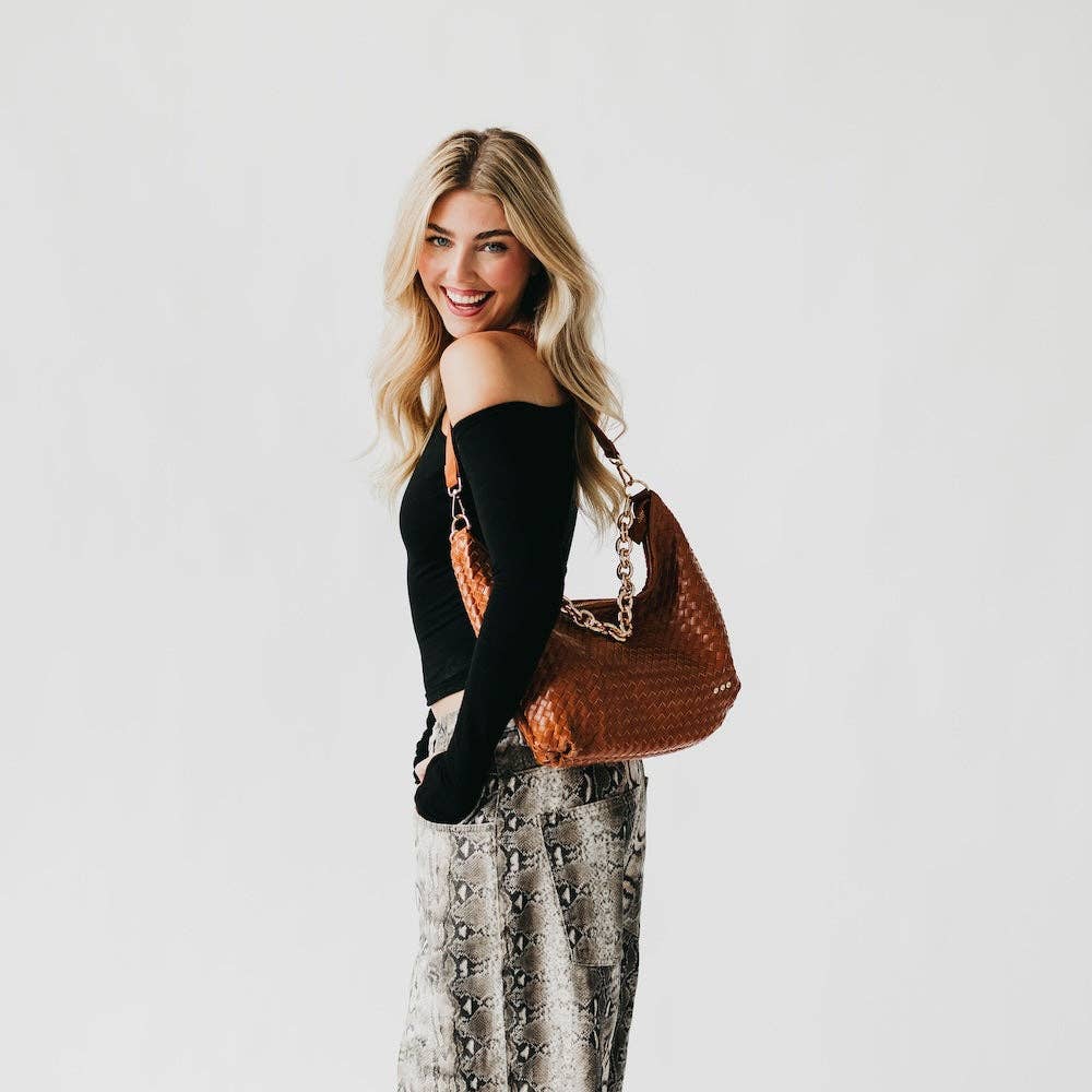 Sienna Slouchy Woven Shoulder Bag: Checkered Coffee
