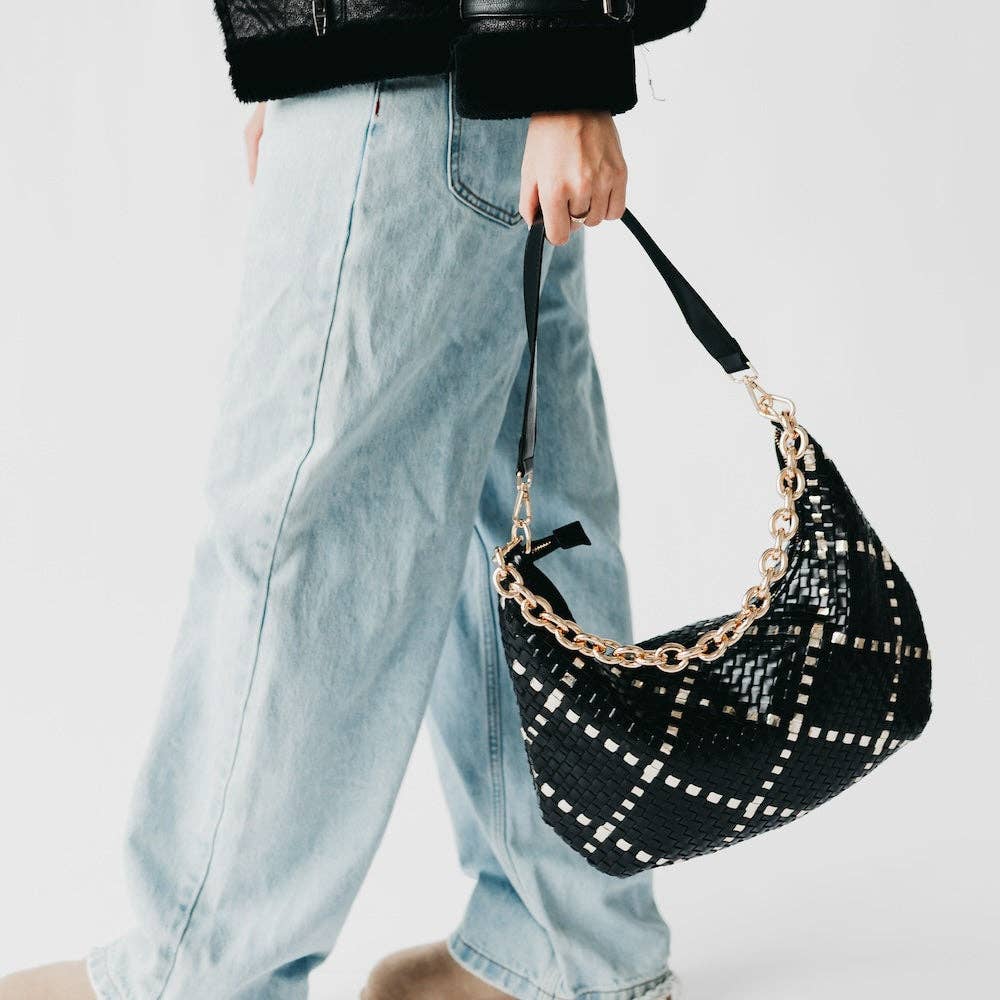 Sienna Slouchy Woven Shoulder Bag: Checkered Coffee