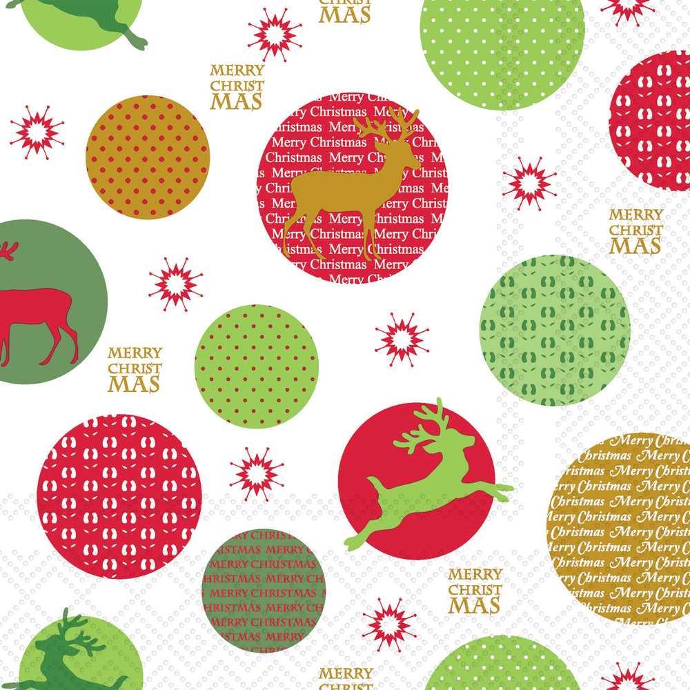 Paper Cocktail Napkins 20ct Deers In Dots Christmas