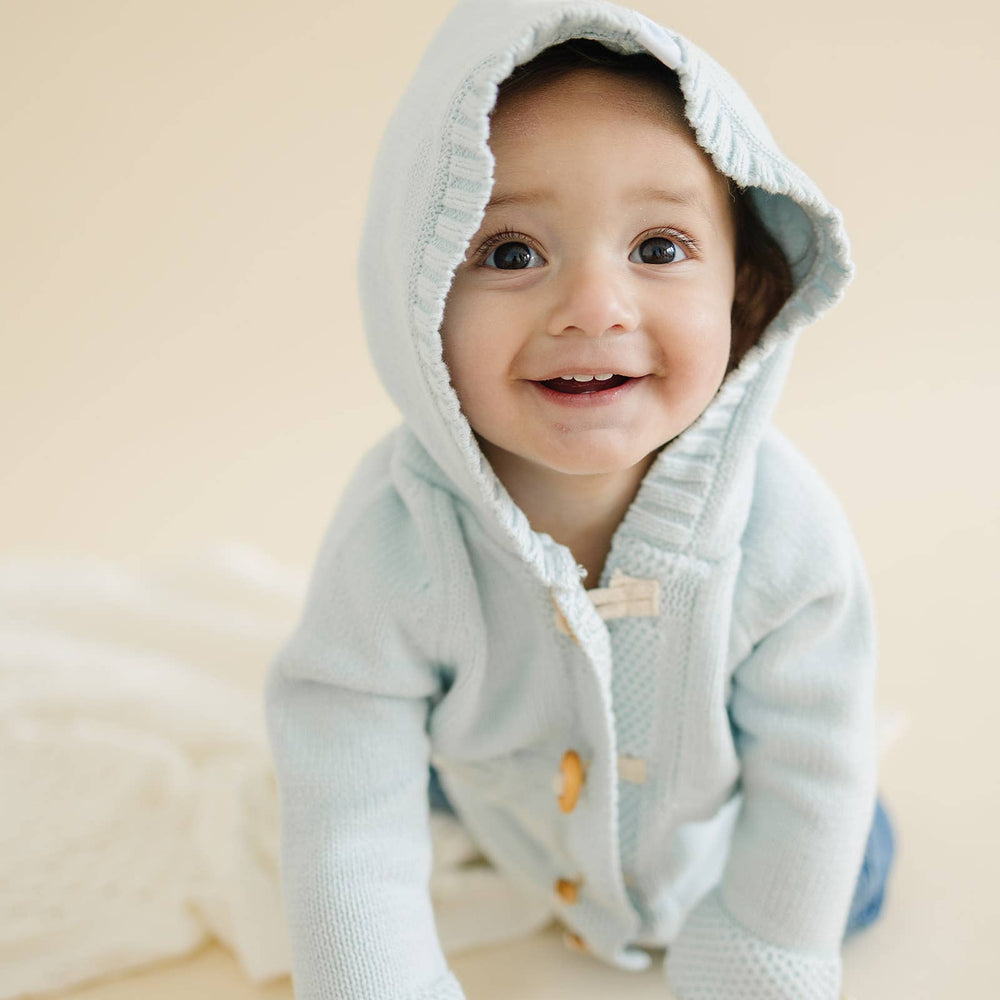 BABY KNIT HOODIE - BLUE: 12-18