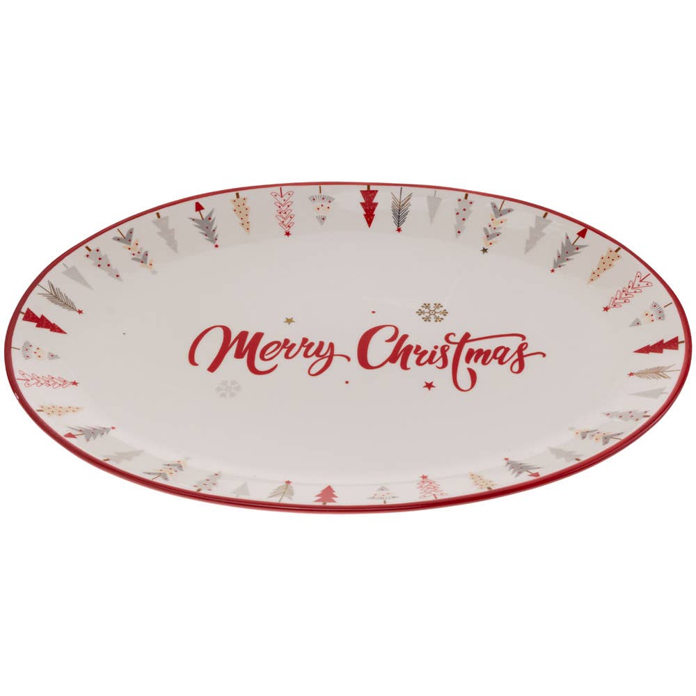 Festive Trees Oval Ceramic Plate Christmas