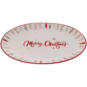 Festive Trees Oval Ceramic Plate Christmas