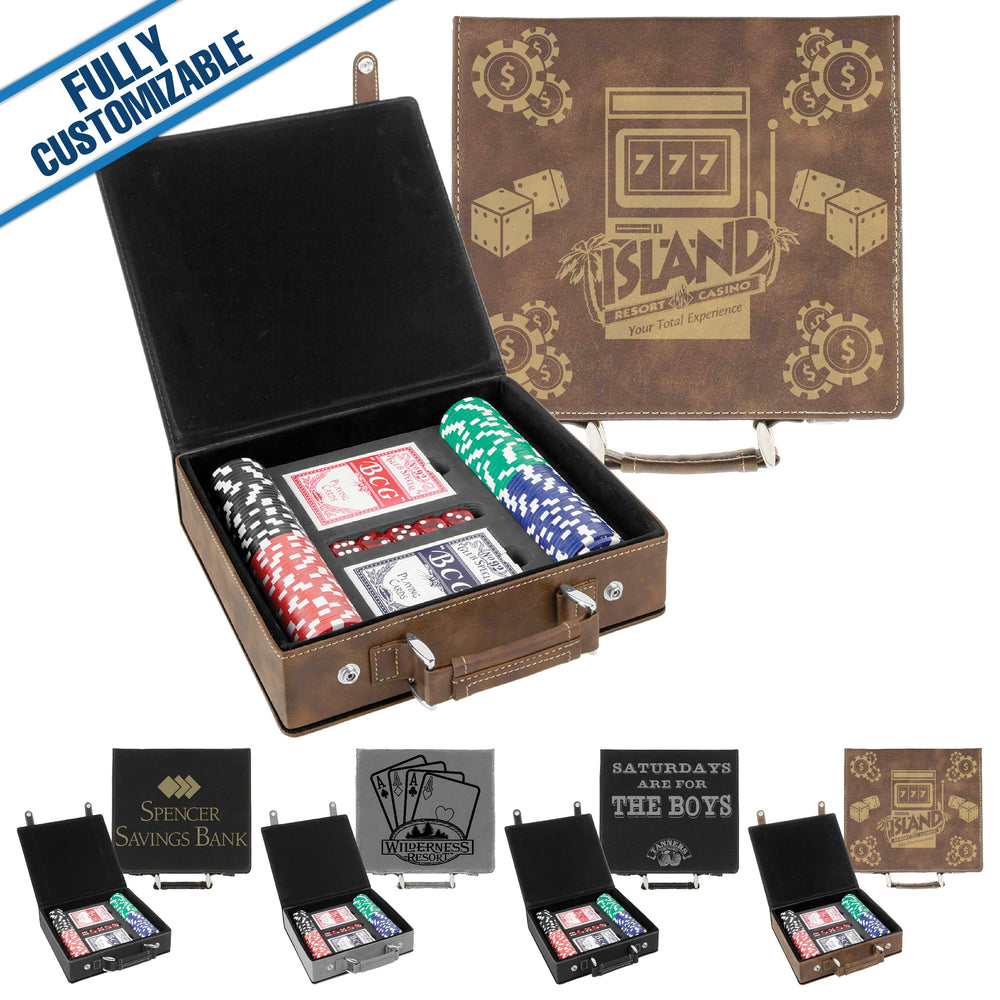 100 Chip Engraved Leatherette Poker Set Fully Customizable: Black/Gold