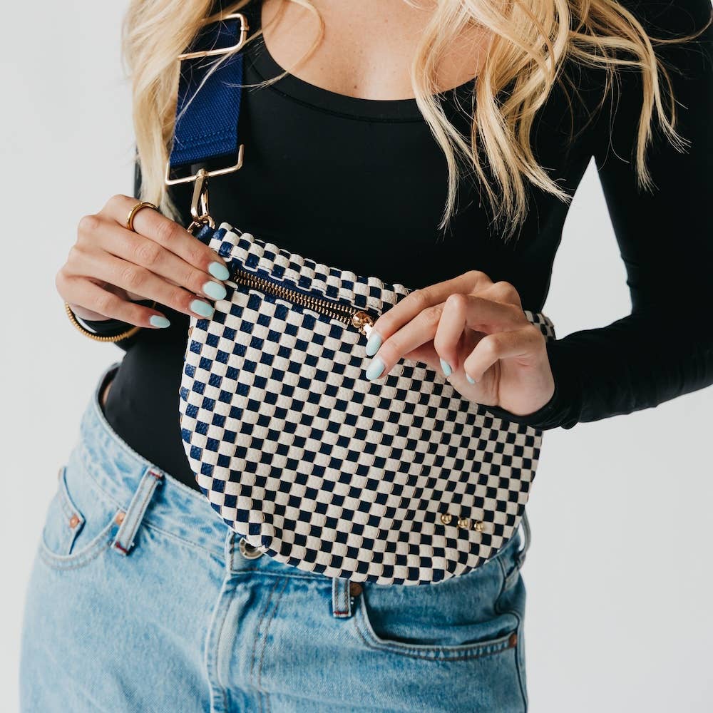 Woven Bum Bag: Checkered Navy