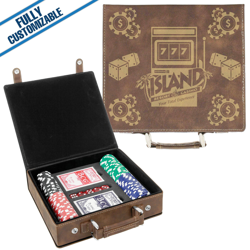 100 Chip Engraved Leatherette Poker Set Fully Customizable: Rustic/Gold