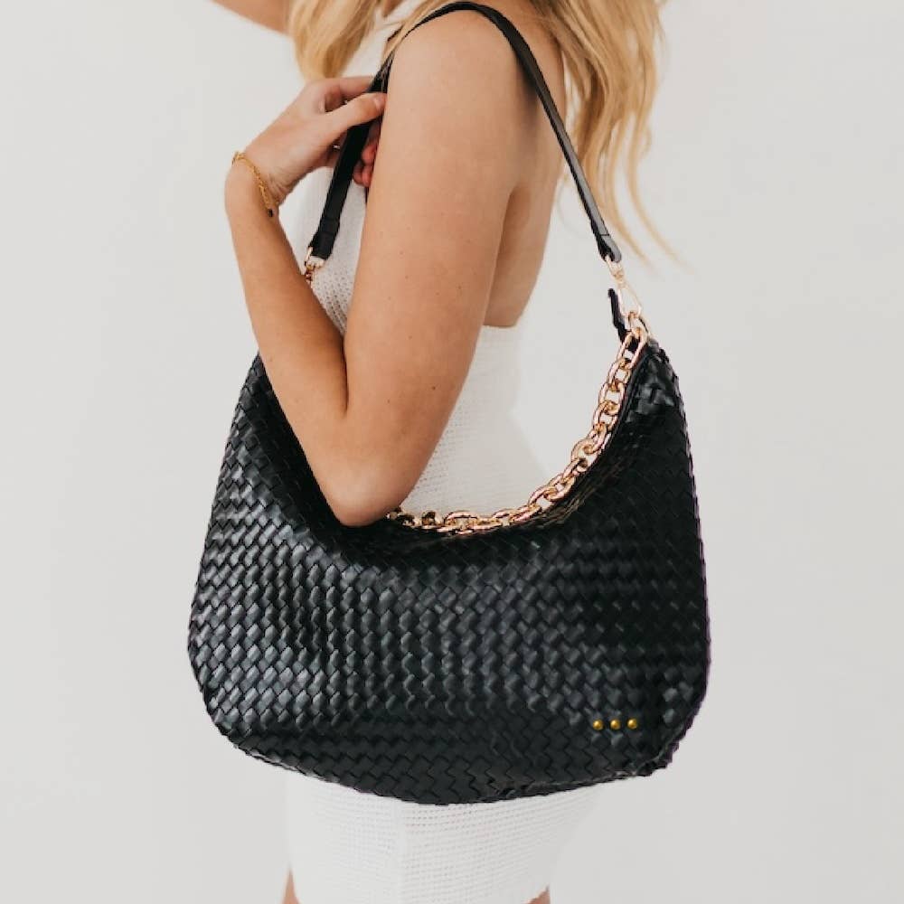 Slouchy Woven Shoulder Bag: Black