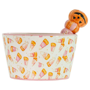Round Pink Candy Corn Bowl & Spreader