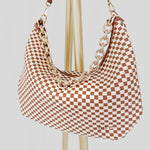 Slouchy Woven Shoulder Bag: Brown Checkered