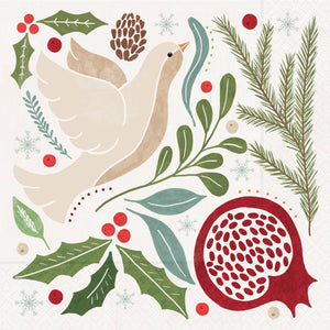 Paper Cocktail Napkins 20ct Winter Berry Dove Christmas