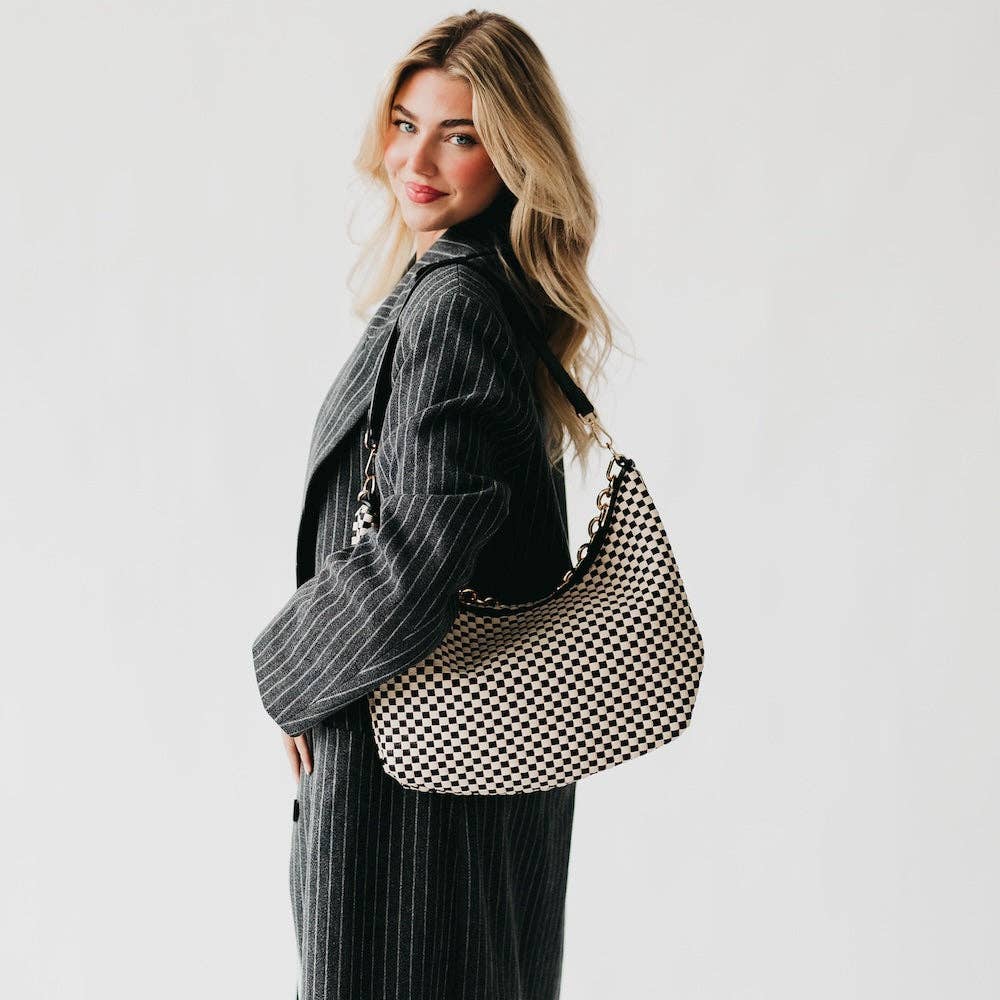 Sienna Slouchy Woven Shoulder Bag: Checkered Coffee