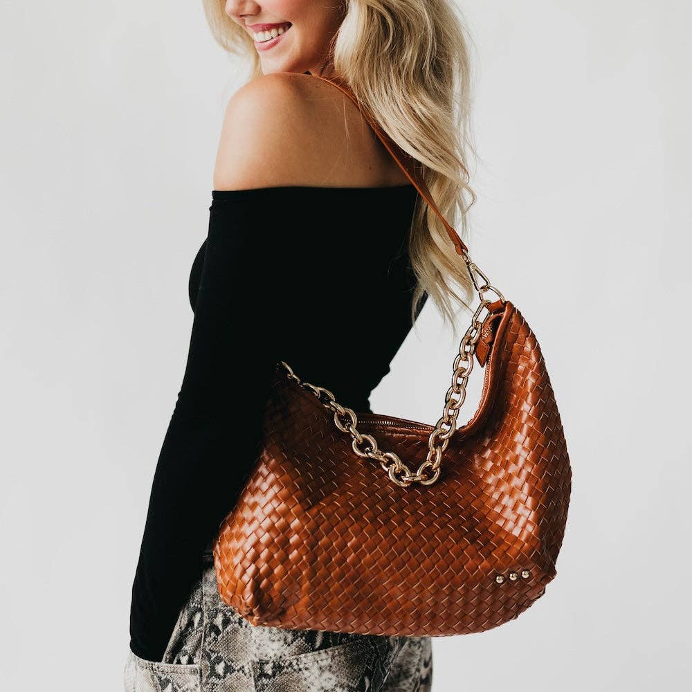 Sienna Slouchy Woven Shoulder Bag: Checkered Coffee