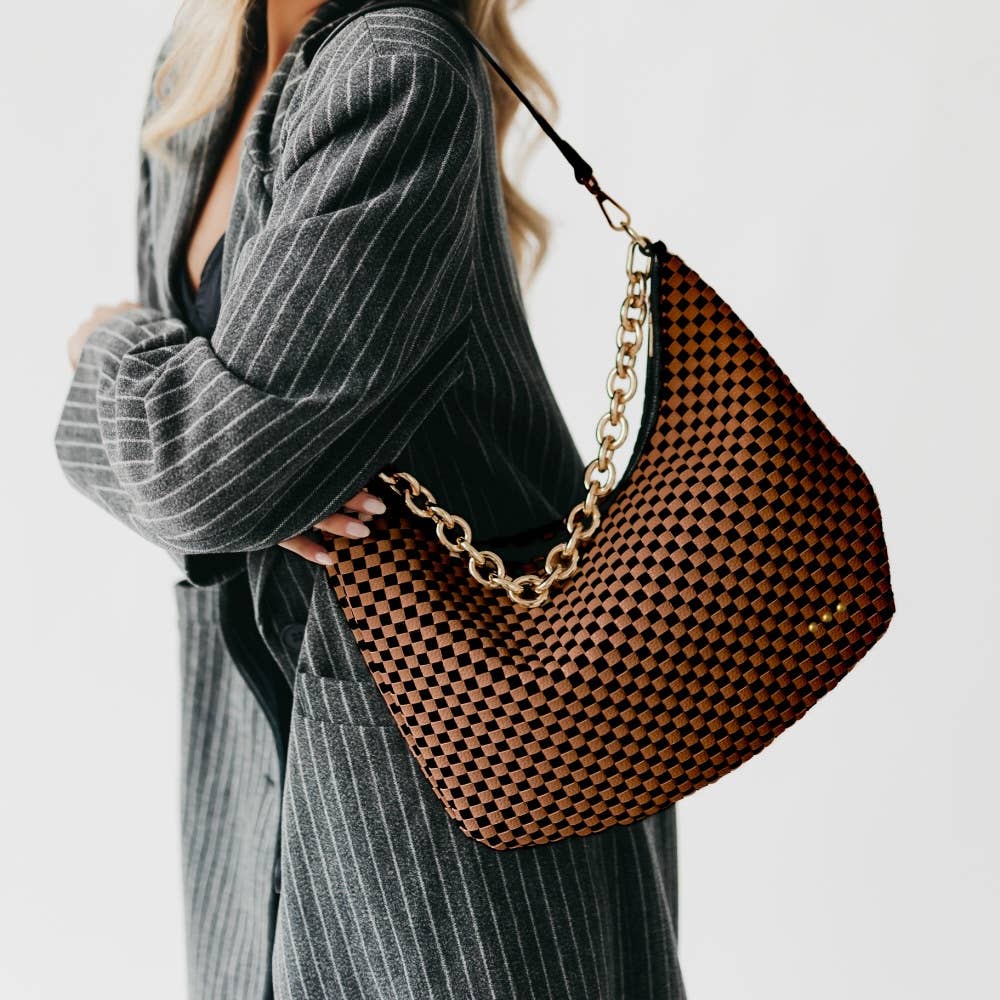 Sienna Slouchy Woven Shoulder Bag: Checkered Coffee