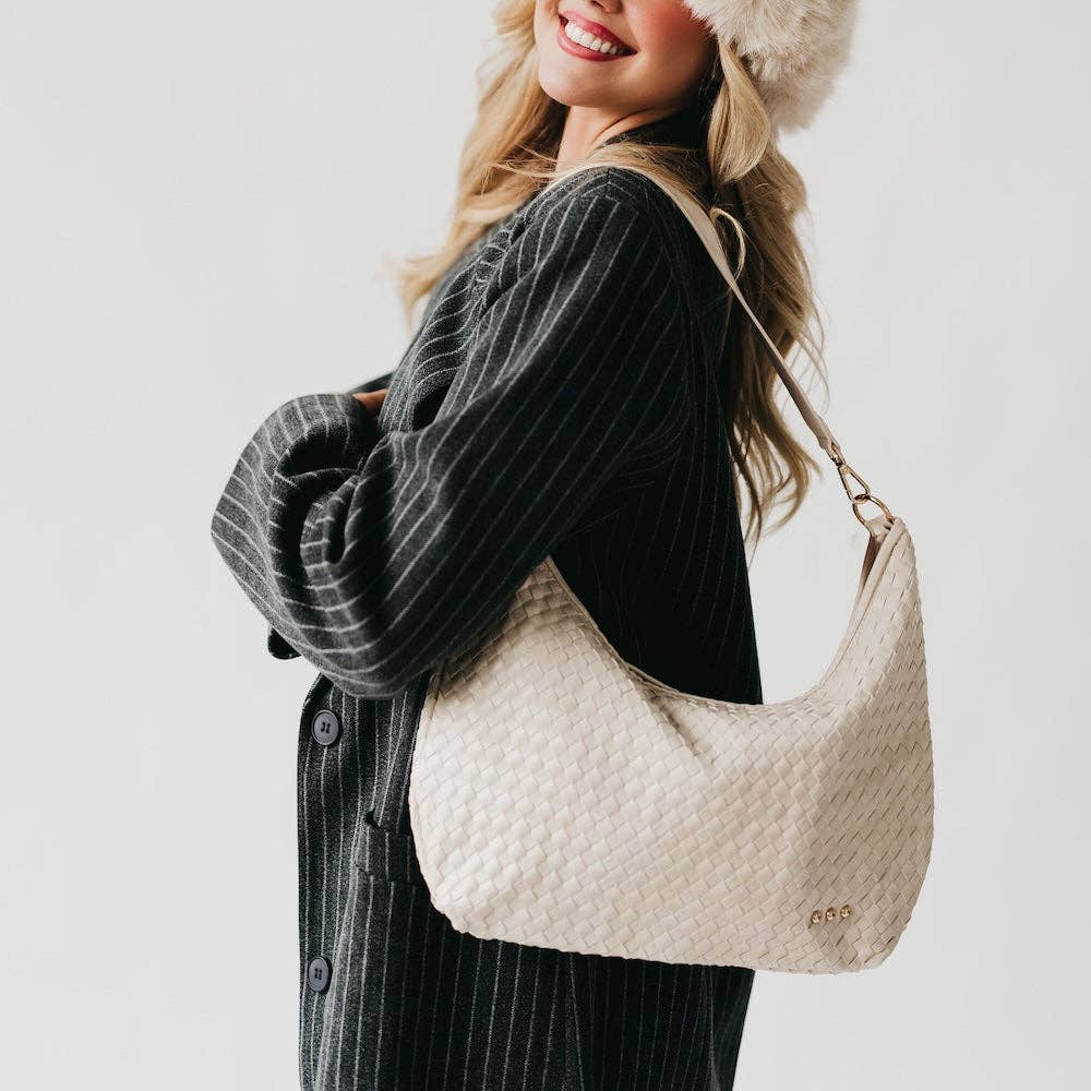 Sienna Slouchy Woven Shoulder Bag: Checkered Coffee