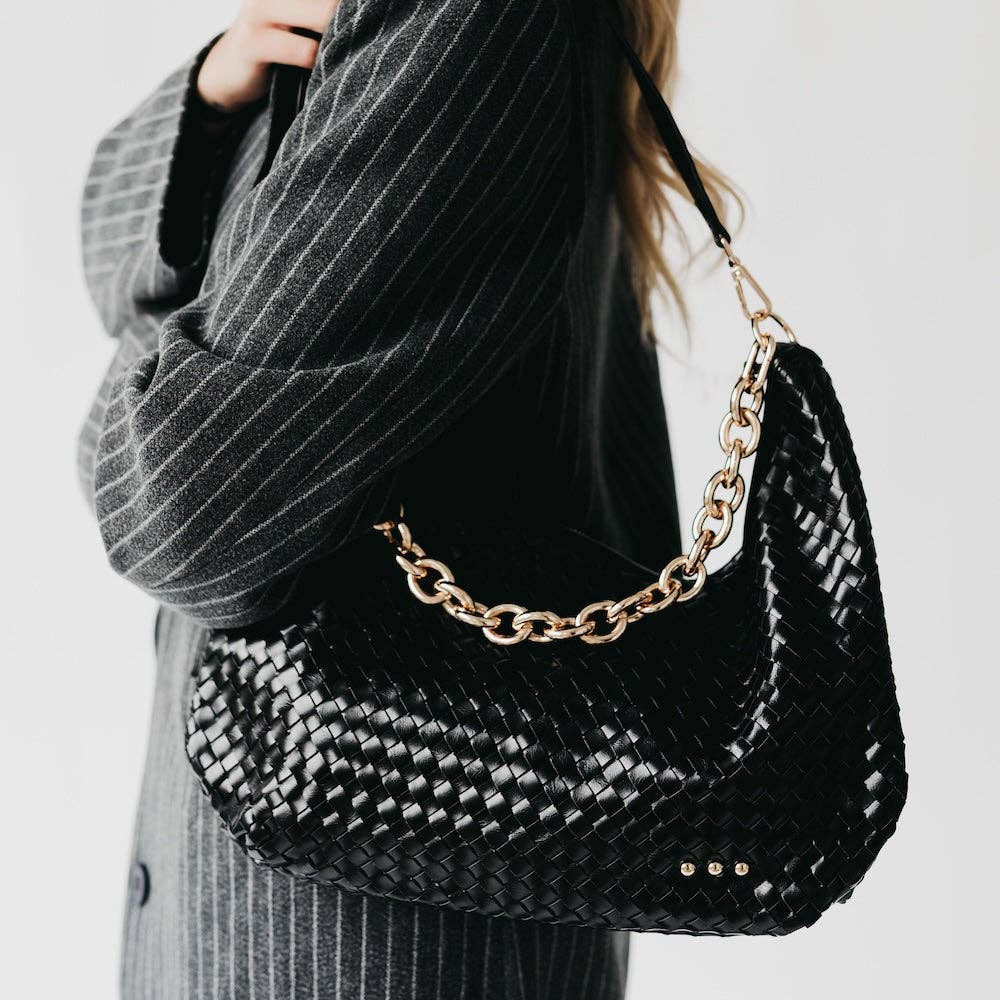 Sienna Slouchy Woven Shoulder Bag: Checkered Coffee