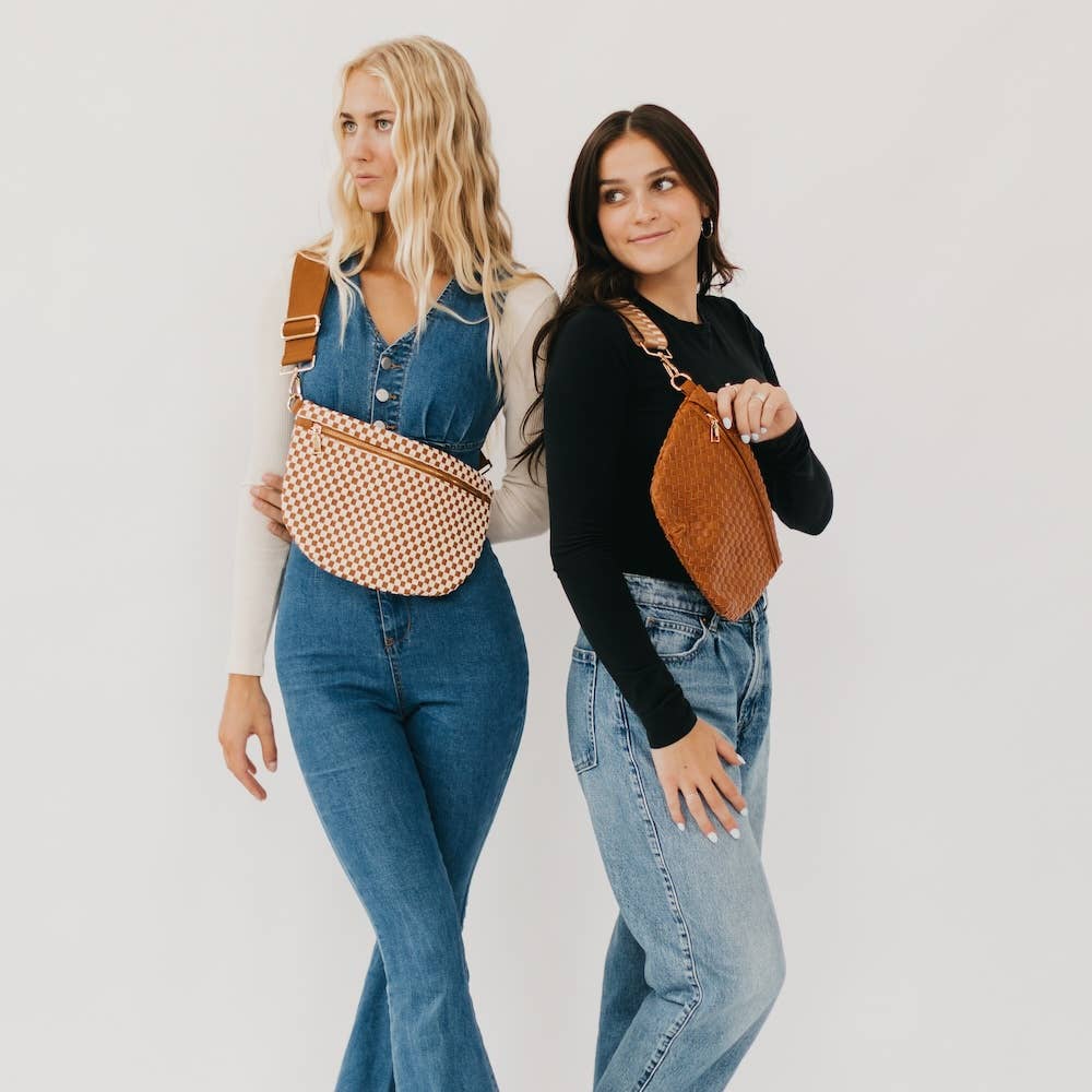 Westlyn Woven Bum Bag: Checkered Brown