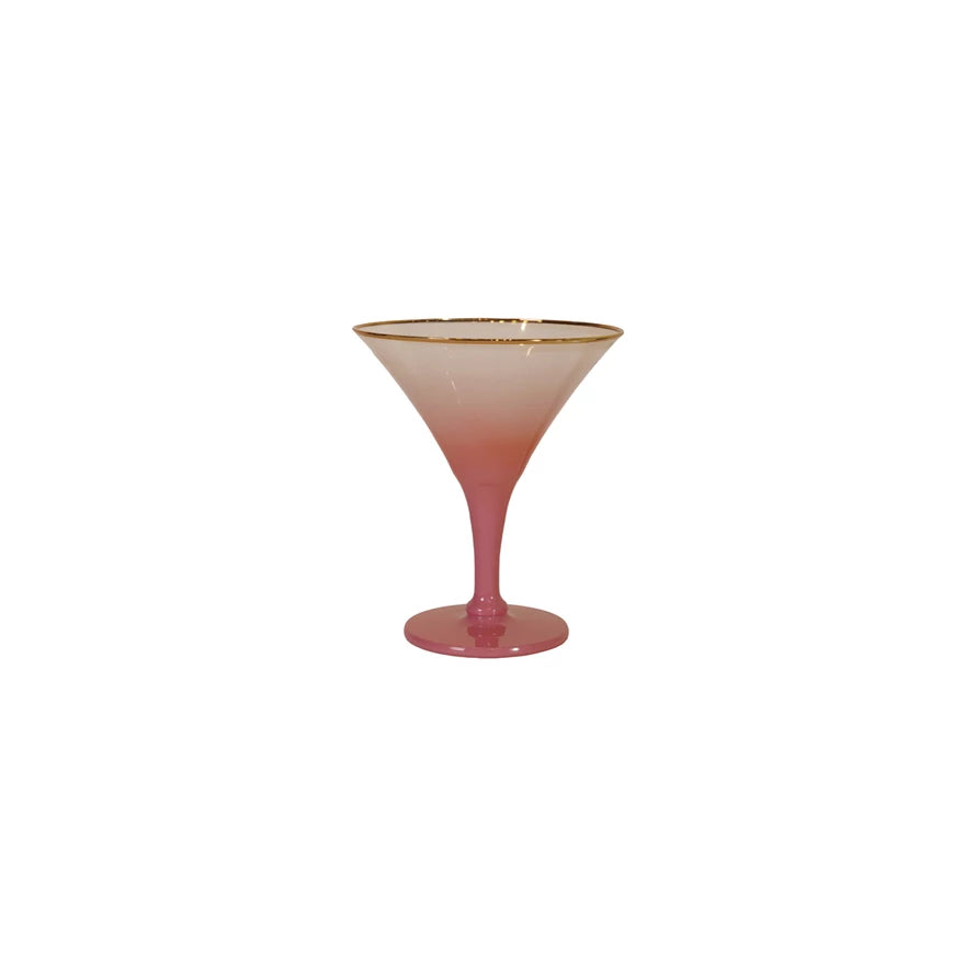 Cocktail Glass with Gold Color Rim, Pink