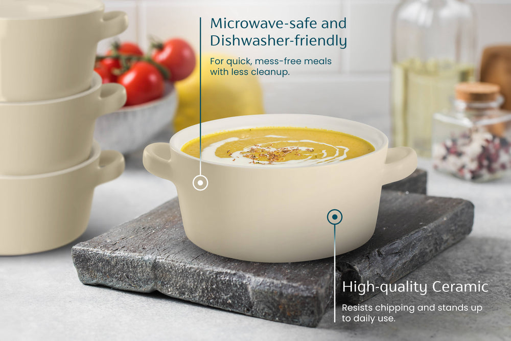 Kook Ceramic Stackable Soup Bowls, 23.6 oz, Set of 4: White