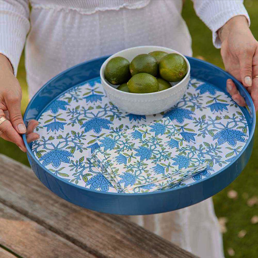 round blue floral tray
