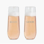 Bride and Groom Stemless Champagne Flutes