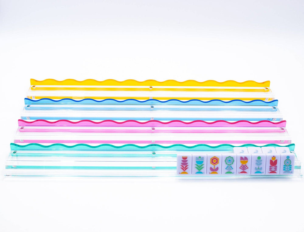 Wavy Acrylic Mahjong Racks | Many Colors | Magnetic Pushers: Multicolor
