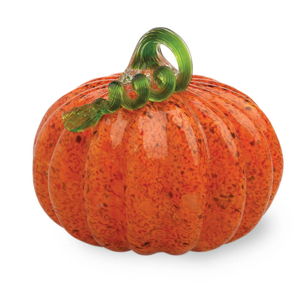 7" Dia Glass Pumpkin Orange With Green Stem
