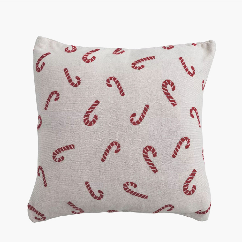 Cotton Knit Candy Cane Pillow