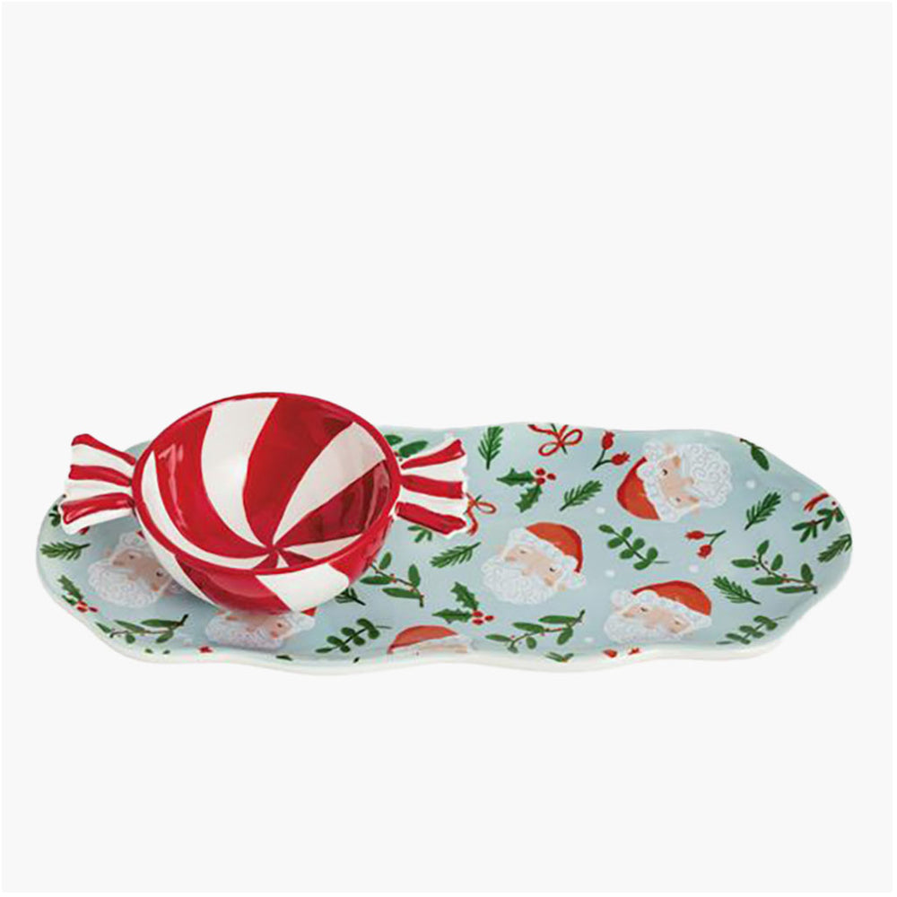 Peppermint Candy Santa Tidbit Tray