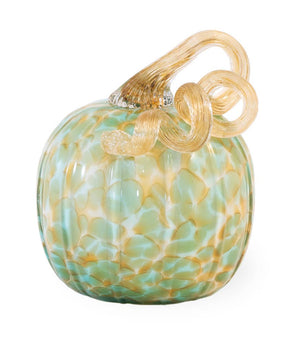 5.5" Green & Gold Glass Pumpkin w/ Gold Stem