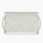 Debossed Stoneware Tray with Deer, Snowflakes & Trees