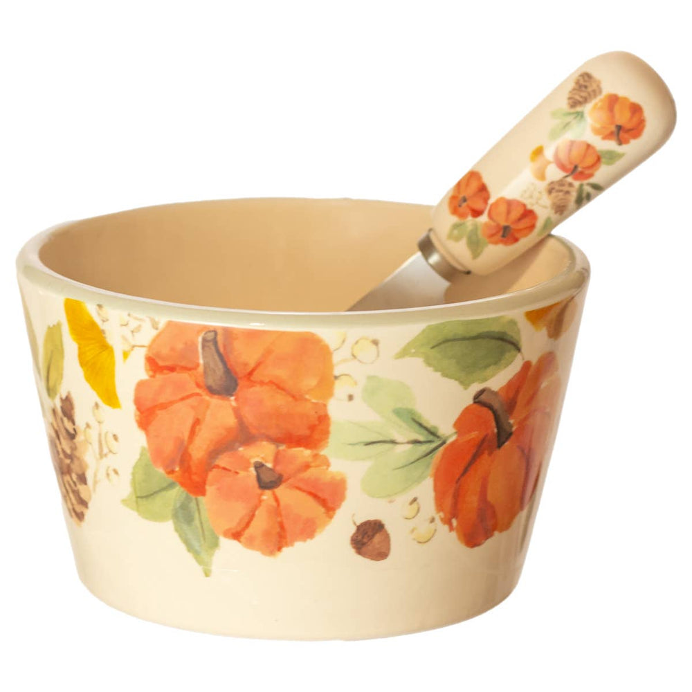 Round Harvest Ceramic Bowl & Spreader Fall