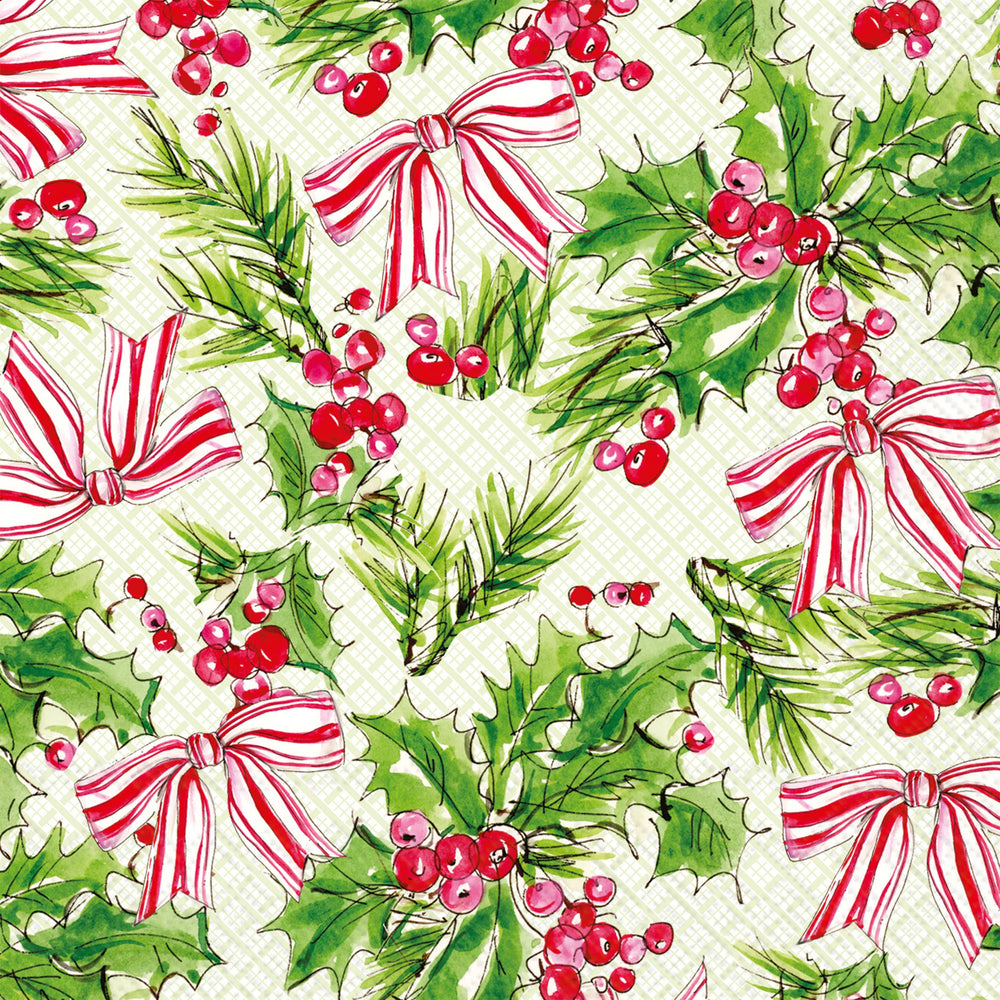 Paper Cocktail Napkins 20ct Pink Holly Bows Christmas