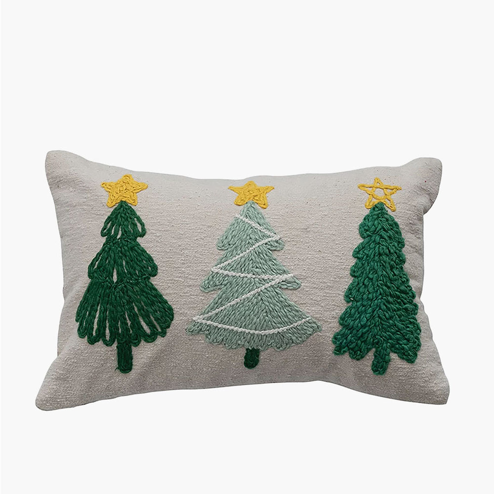 Embroidered Christmas Trees Pillow