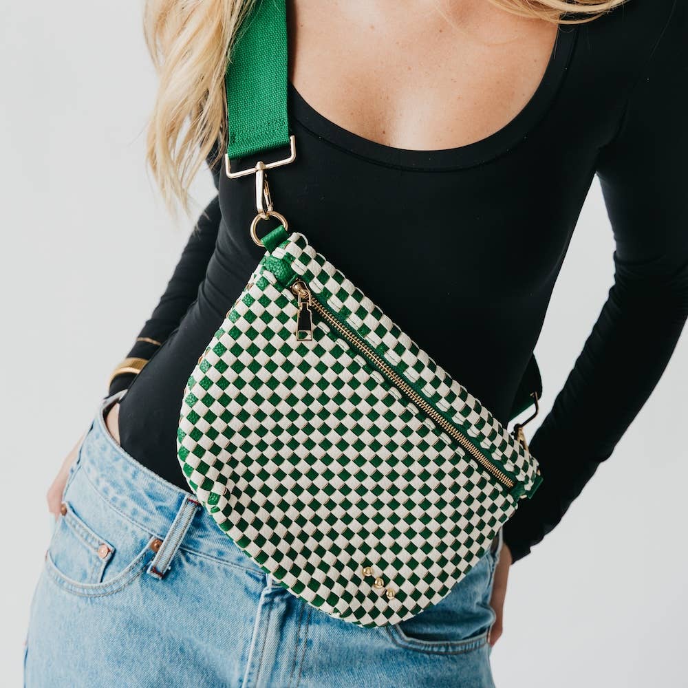 Woven Bum Bag: Checkered Emerald