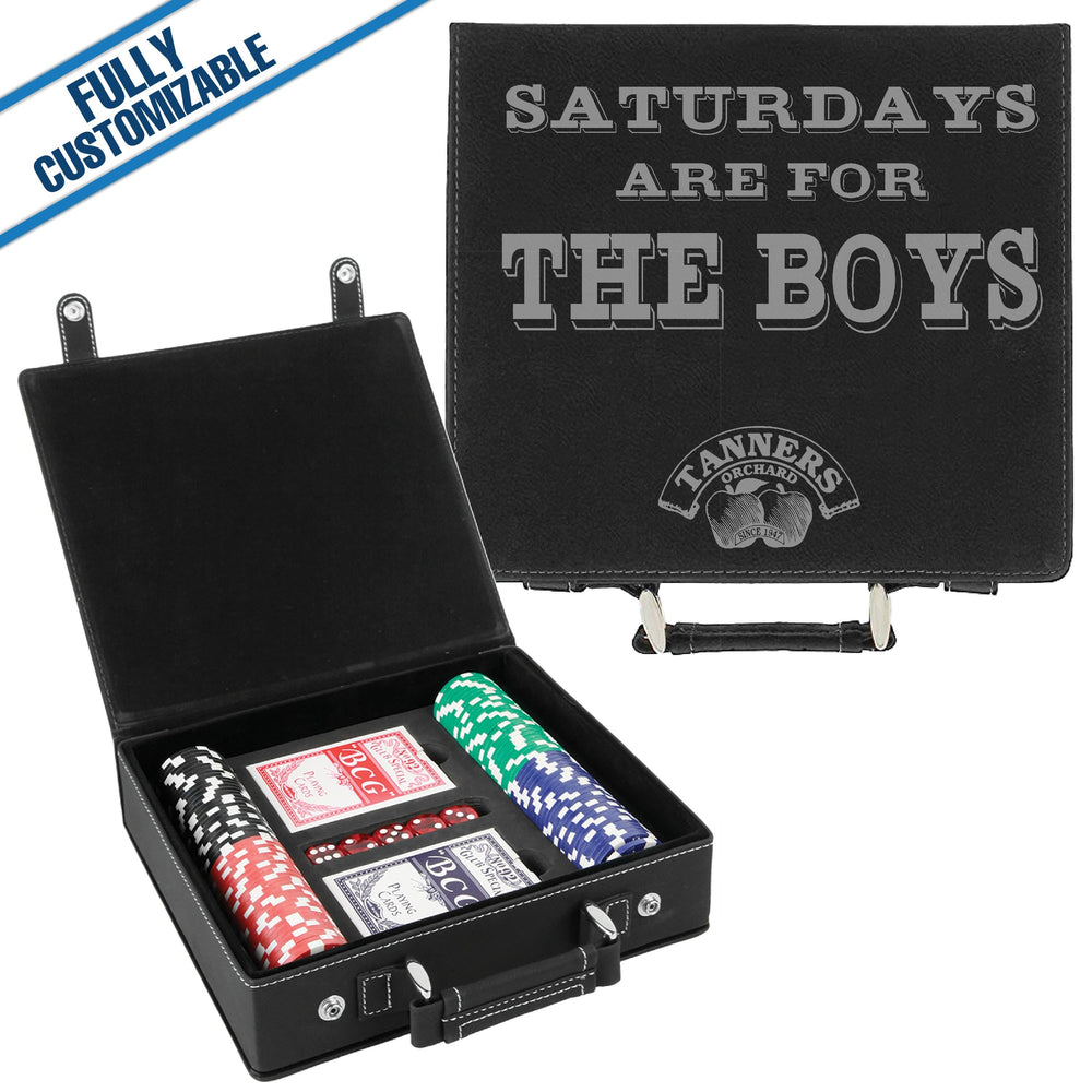100 Chip Engraved Leatherette Poker Set Fully Customizable: Rustic/Gold