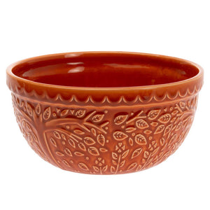 8" Dia. Spicy Orange Leaf Embossed Ceramic Bowl